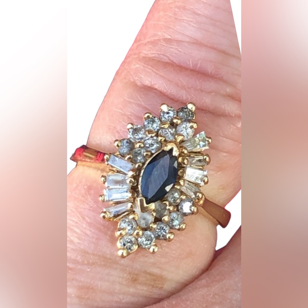 14k gold diamond & sapphire ring .70 tcw cocktail cluster